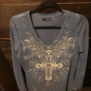 Vintage T-shirt material embellished cross top